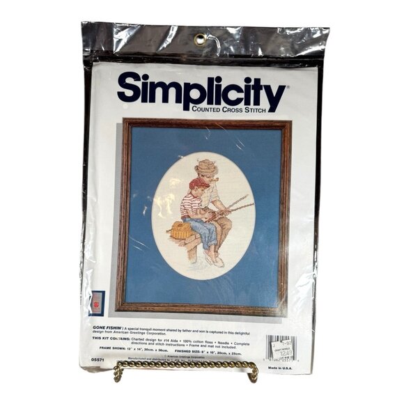 Simplicity Counted Cross Stitch Kit "Gone Fishin" Hobby Crafts Needle & Thread - Picture 1 of 8